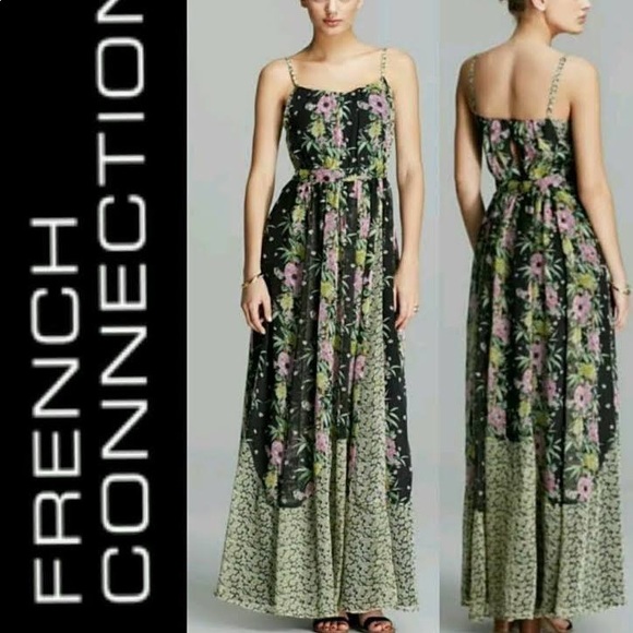 Multi Black Chiffon Floral Flowy Maxi Dress -Spring - Picture 2 of 10